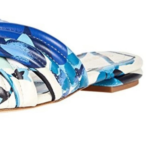 Tory Burch $278 LEATHER KIRA QUILTED FLAT SLIDE Blue Cream - Picture 6 of 10